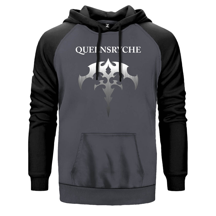 Queensryche Blade çift renk reglan kol kapşonlu sweatshirt - gri