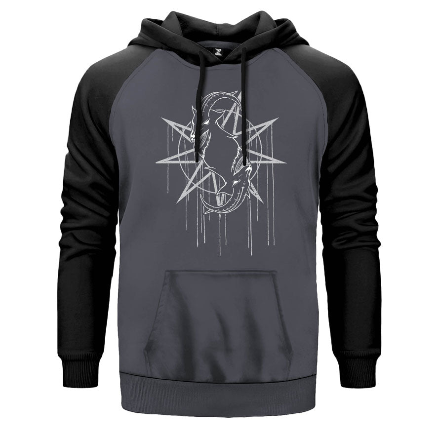 Slipknot Goat From Hell çift renk reglan kol kapşonlu sweatshirt - gri