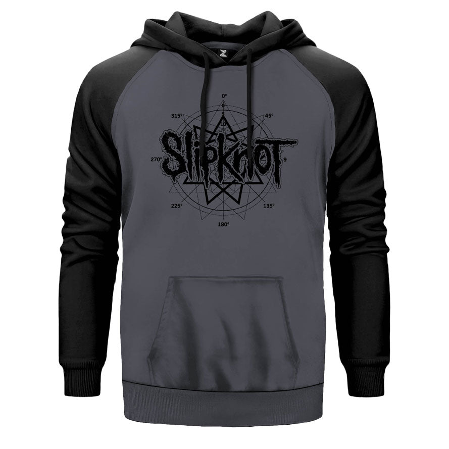 Slipknot Pentagram çift renk reglan kol kapşonlu sweatshirt - gri