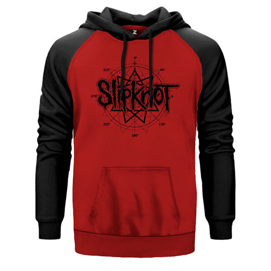 Slipknot Pentagram çift renk reglan kol kapşonlu sweatshirt - kırmızı