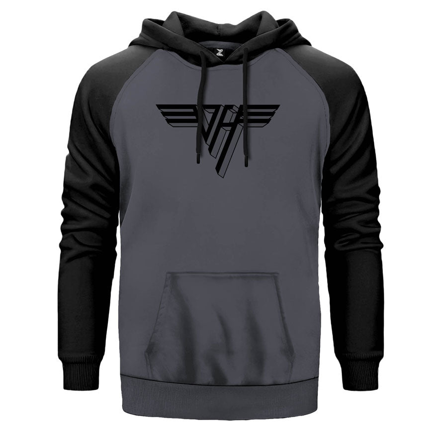 Van Halen 3D logo çift renk reglan kol kapşonlu sweatshirt - gri