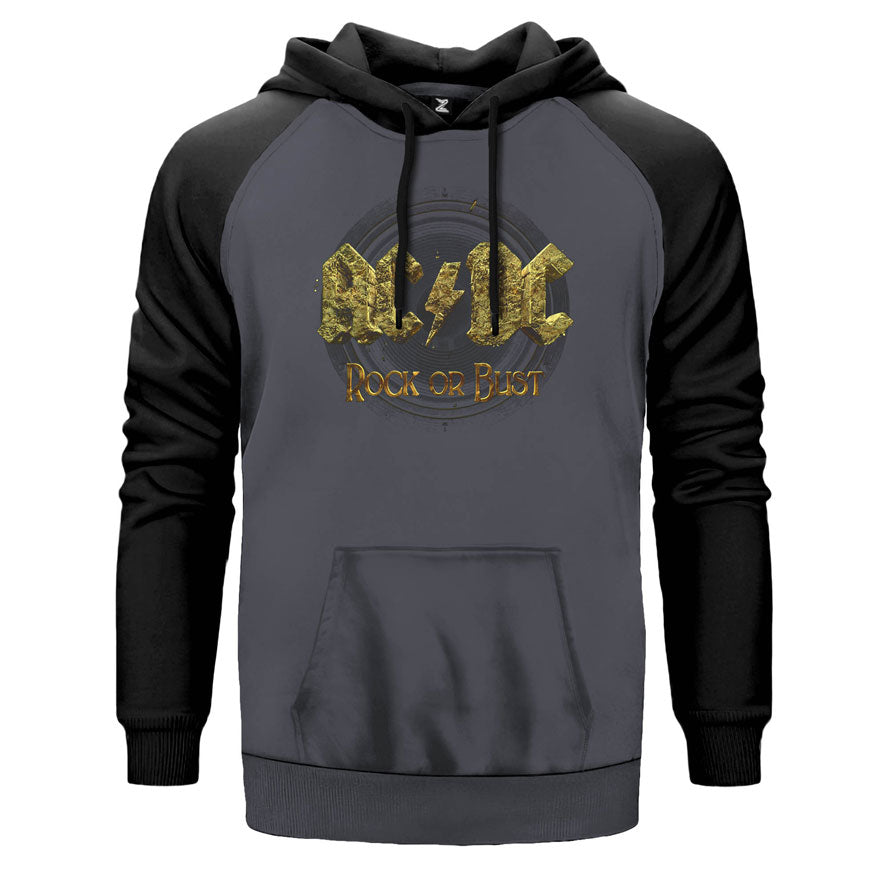 AC DC Rock Or Bust çift renk reglan kol kapşonlu sweatshirt - gri