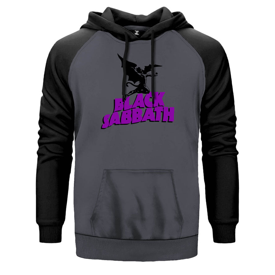Black Sabbath Cover çift renk reglan kol kapşonlu sweatshirt - gri