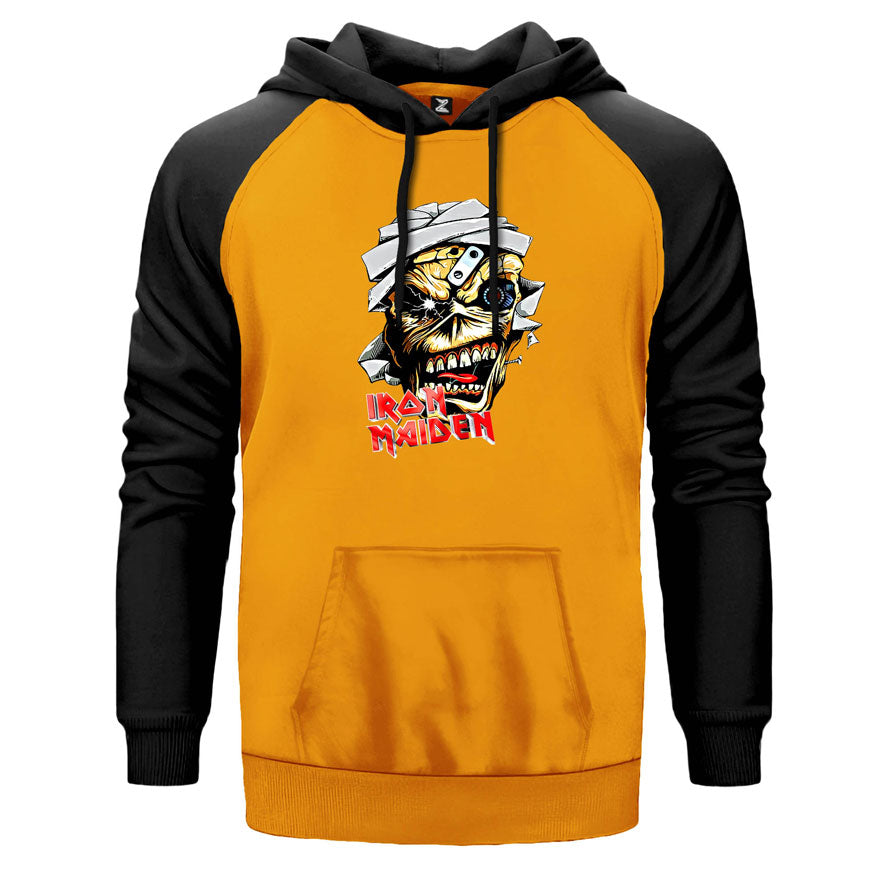 Iron Maiden Skull Cartoon Çift Renk Reglan Kol Sweatshirt