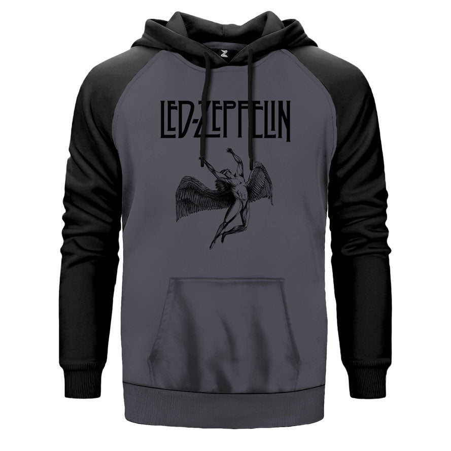 Led Zeppelin Lcarus çift renk reglan kol kapşonlu sweatshirt - gri