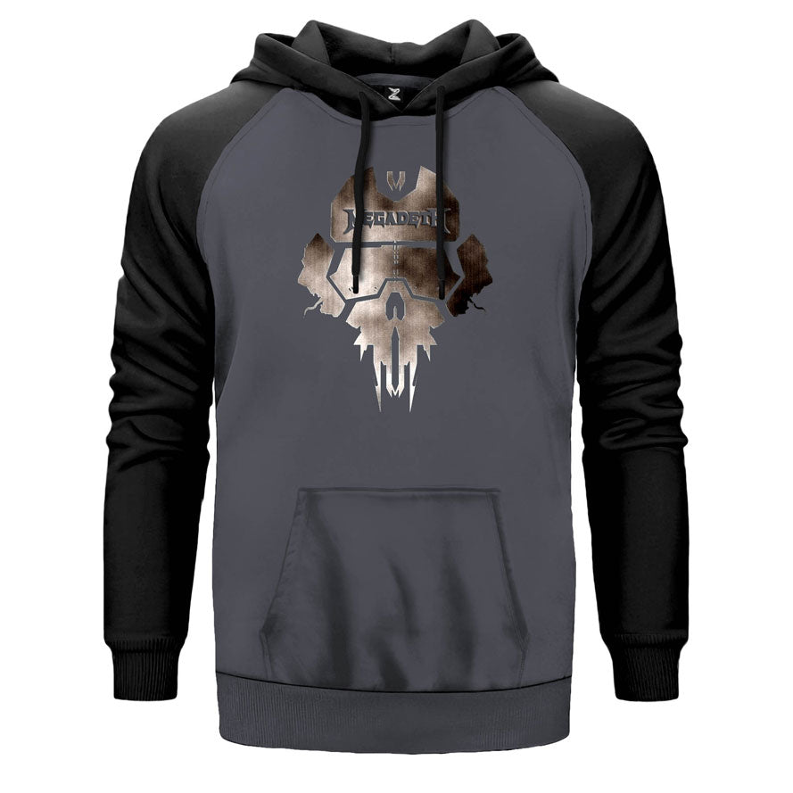 Megadeth Steel Skull çift renk reglan kol kapşonlu sweatshirt - gri