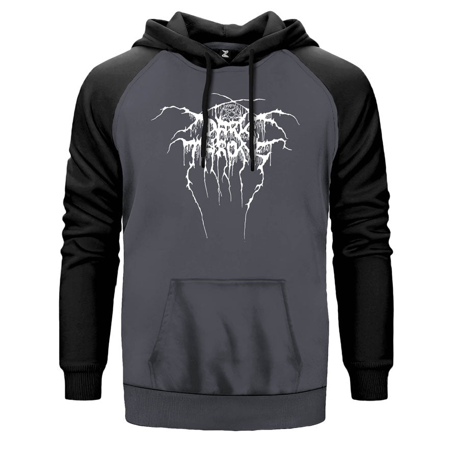 Dark Throne çift renk reglan kol kapşonlu sweatshirt - gri