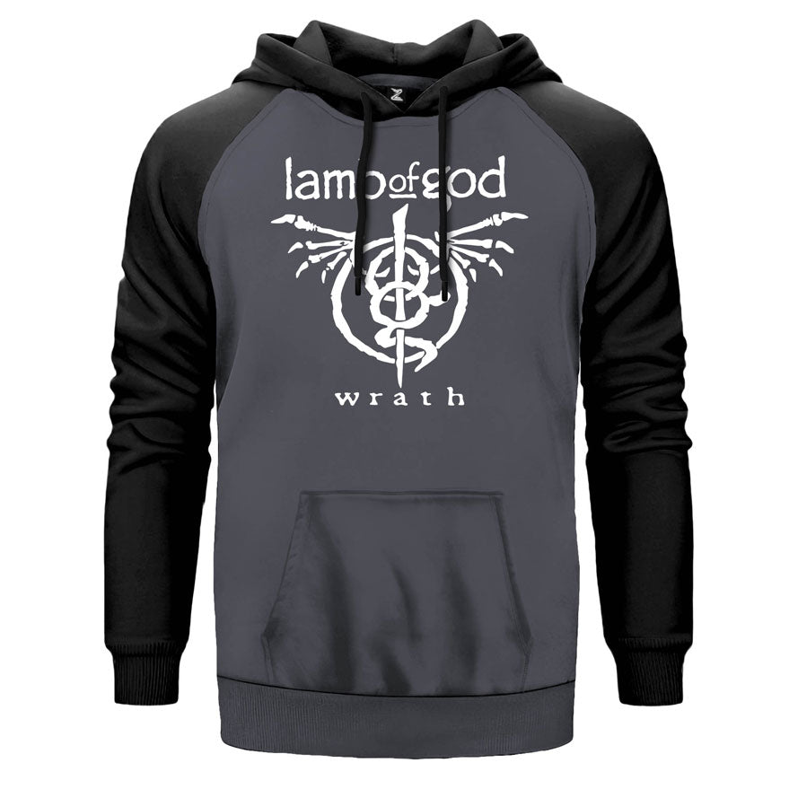Lamb Of God Wrath çift renk reglan kol kapşonlu sweatshirt - gri