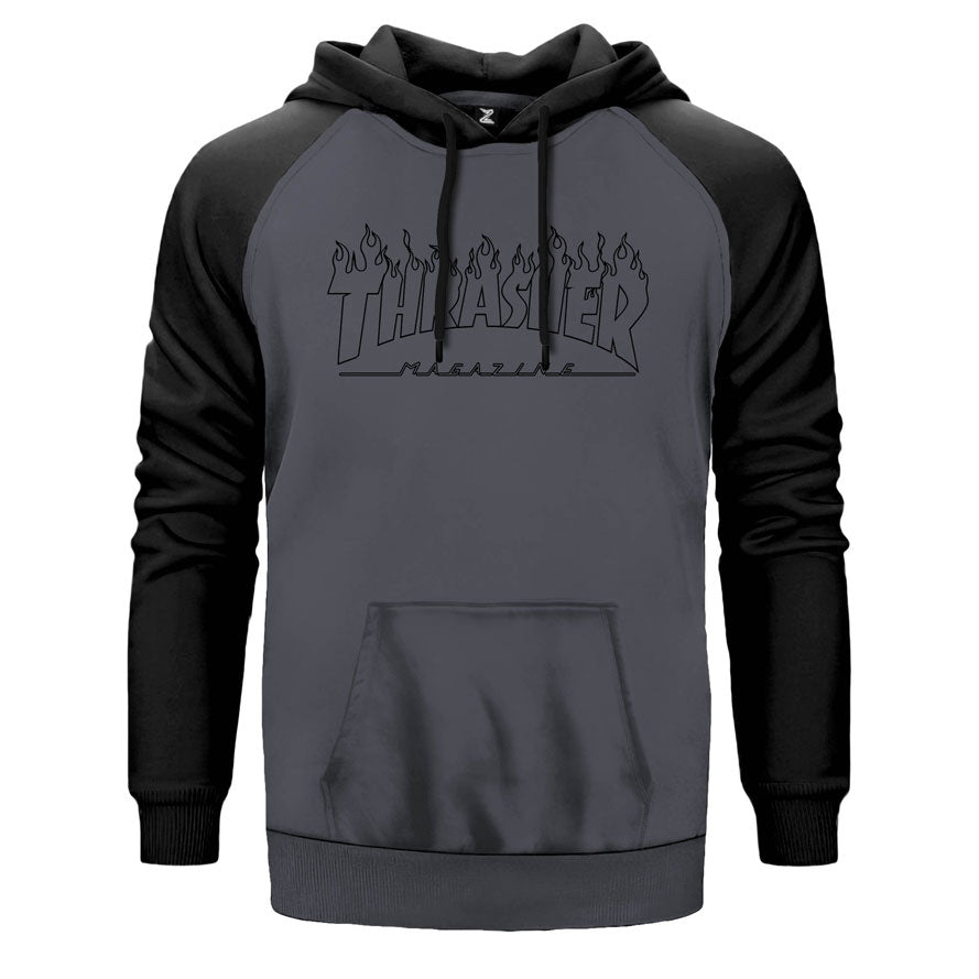 Thrasher çift renk reglan kol kapşonlu sweatshirt - gri