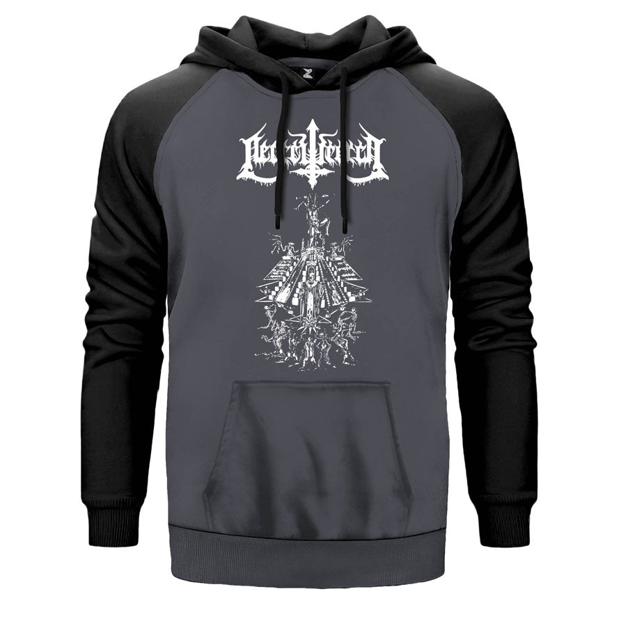 Necrowretch çift renk reglan kol kapşonlu sweatshirt - gri
