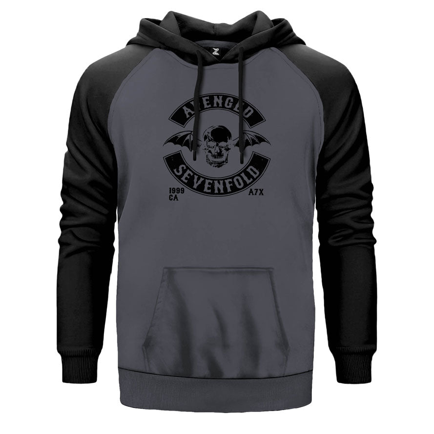 Avenged Sevenfold Back Patch çift renk reglan kol kapşonlu sweatshirt - gri