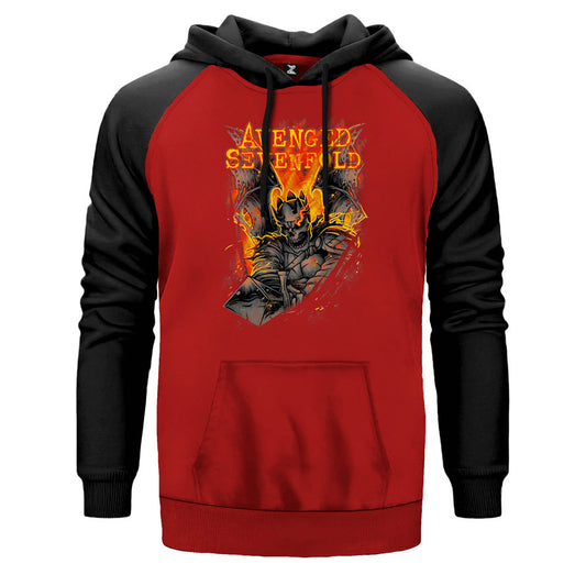 Avenged Sevenfold Knight çift renk reglan kol kapşonlu sweatshirt - kırmızı