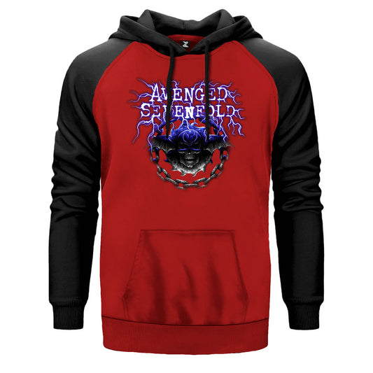 Avenged Sevenfold Lighting Skull çift renk reglan kol kapşonlu sweatshirt - kırmızı
