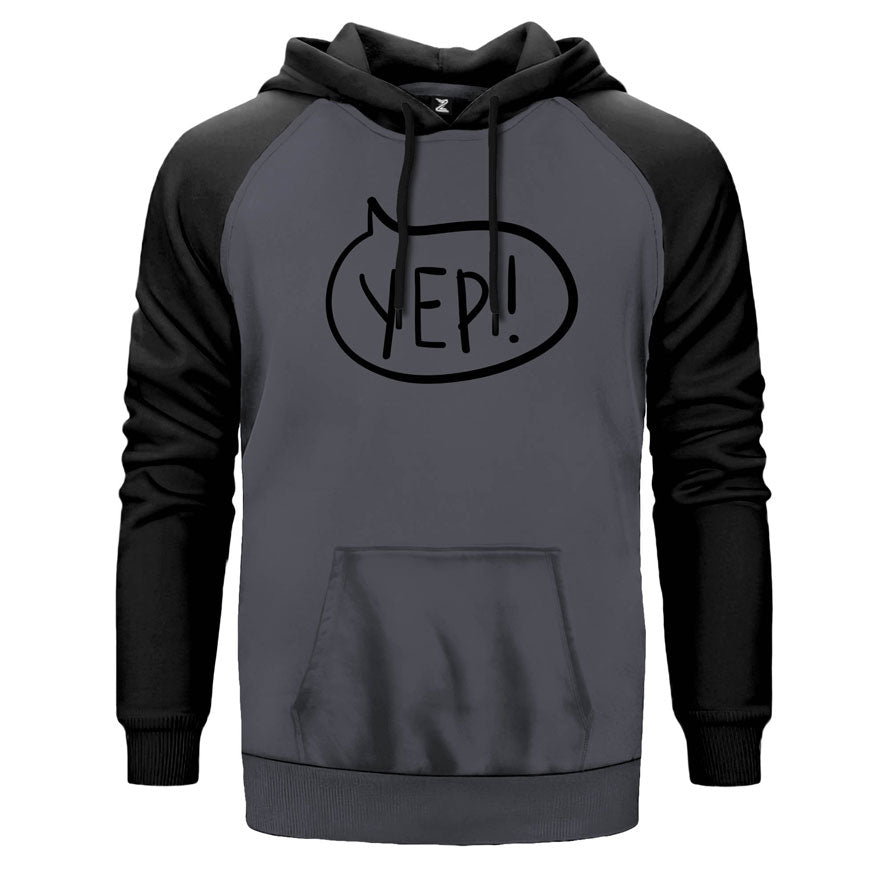 Yep çift renk reglan kol kapşonlu sweatshirt - gri