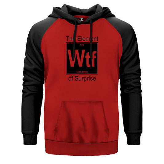 WTF Element çift renk reglan kol kapşonlu sweatshirt - kırmızı
