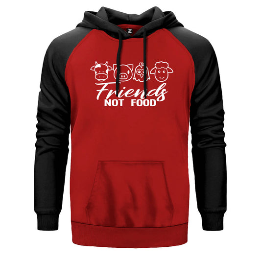 Vegan Not Food çift renk reglan kol kapşonlu sweatshirt - kırmızı