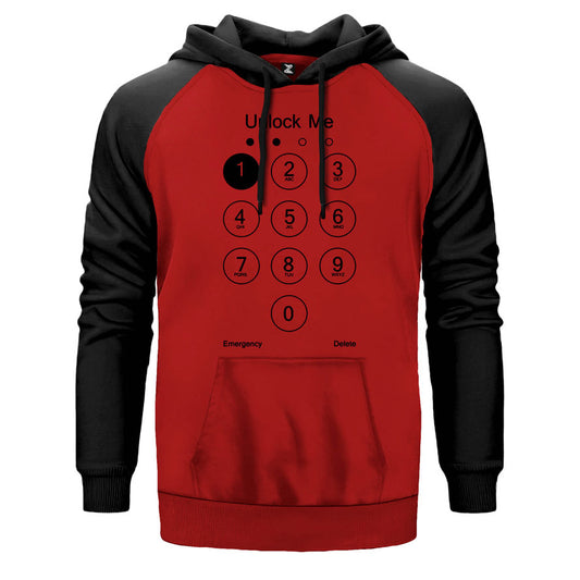 Unlock Me çift renk reglan kol kapşonlu sweatshirt - kırmızı