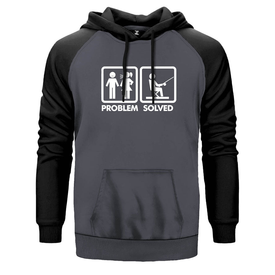 Problem Sloved Balıkçı çift renk reglan kol kapşonlu sweatshirt - gri