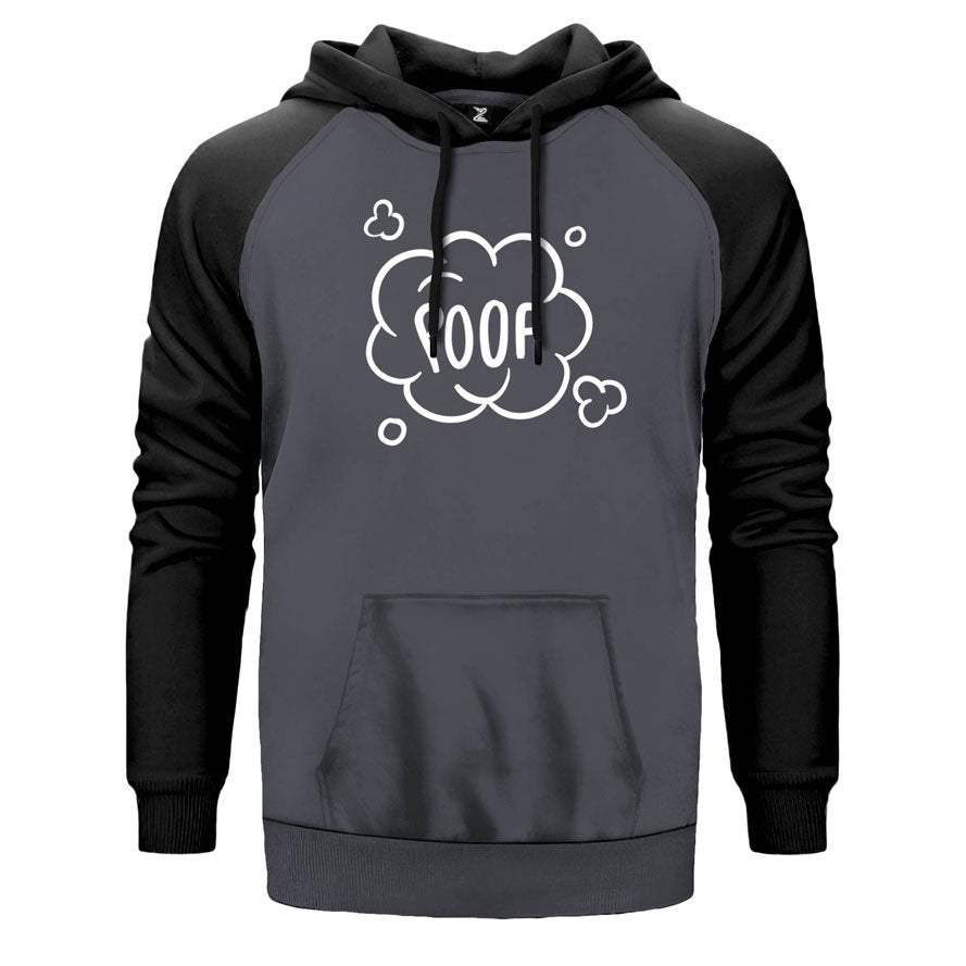 Poof çift renk reglan kol kapşonlu sweatshirt - gri