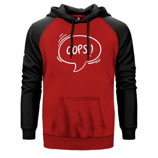 Ops çift renk reglan kol kapşonlu sweatshirt - kırmızı