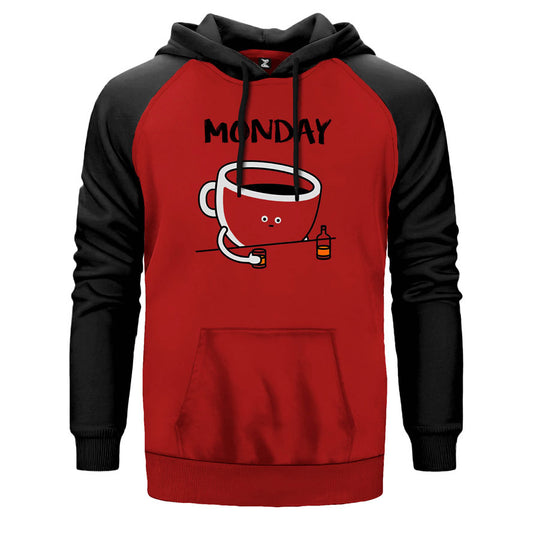 Monday çift renk reglan kol kapşonlu sweatshirt - kırmızı