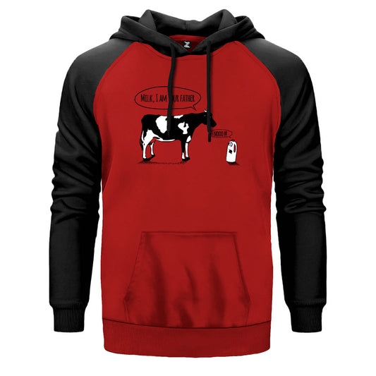 Milk Im Your Father çift renk reglan kol kapşonlu sweatshirt - kırmızı