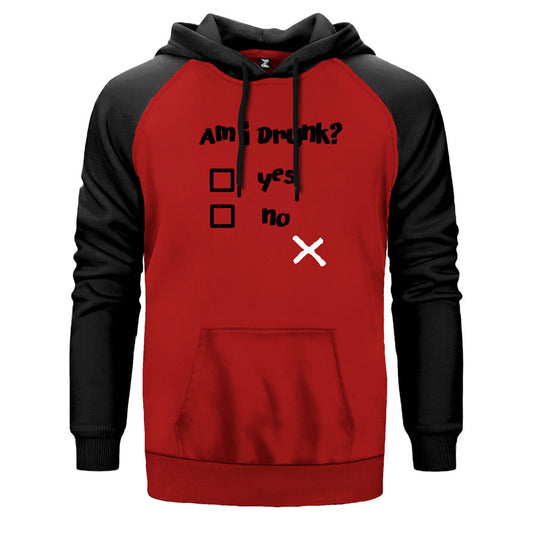 Am I Drunk çift renk reglan kol kapşonlu sweatshirt - kırmızı
