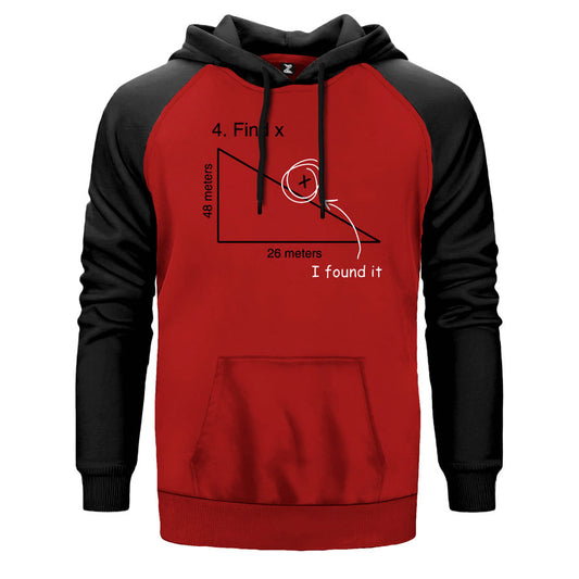 I Found It çift renk reglan kol kapşonlu sweatshirt - kırmızı