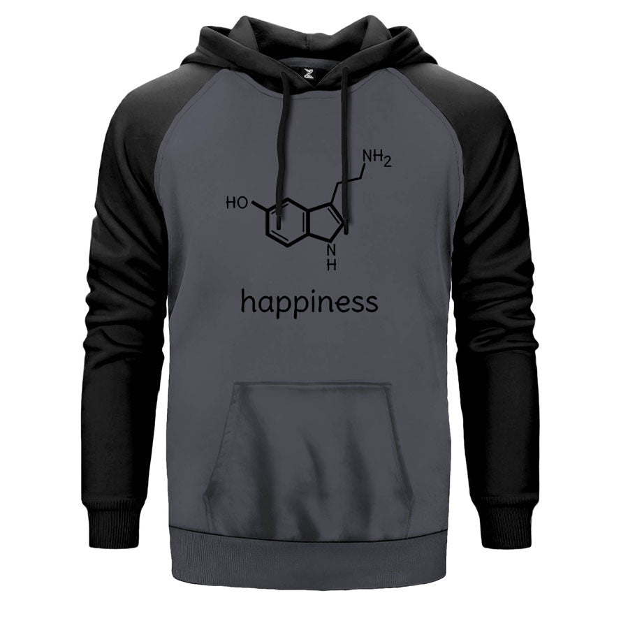 Happines çift renk reglan kol kapşonlu sweatshirt - gri