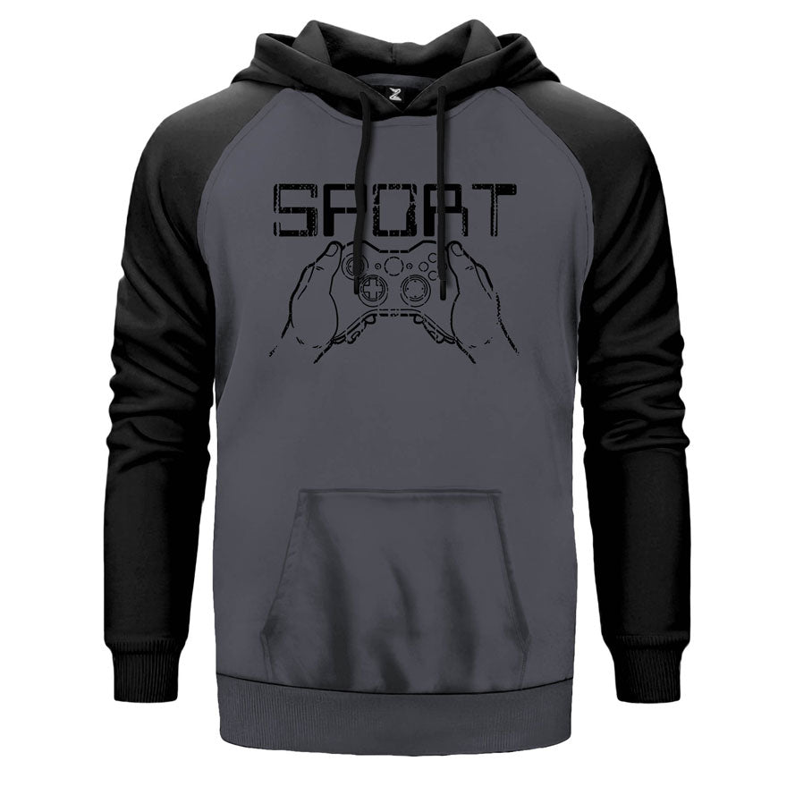 E Sport Gamer çift renk reglan kol kapşonlu sweatshirt - gri