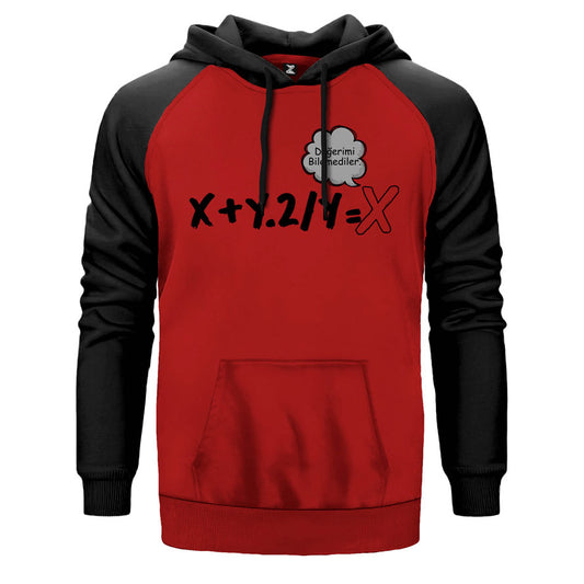 Değerimi Bilemediler çift renk reglan kol kapşonlu sweatshirt - kırmızı