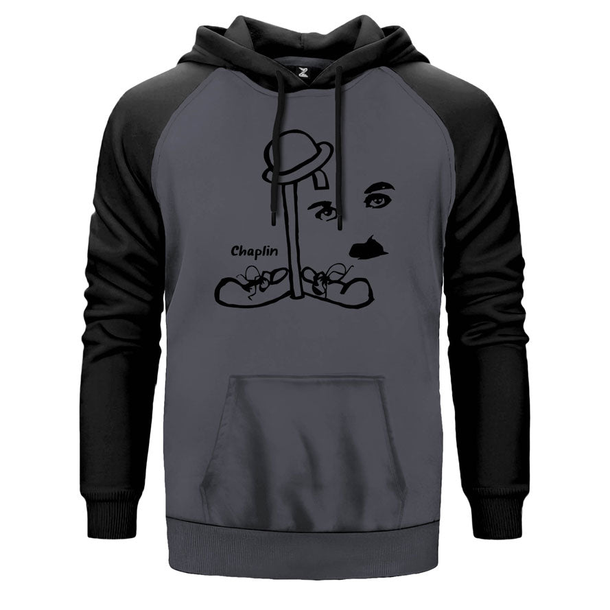 Charlie Chaplin Şapka çift renk reglan kol kapşonlu sweatshirt - gri