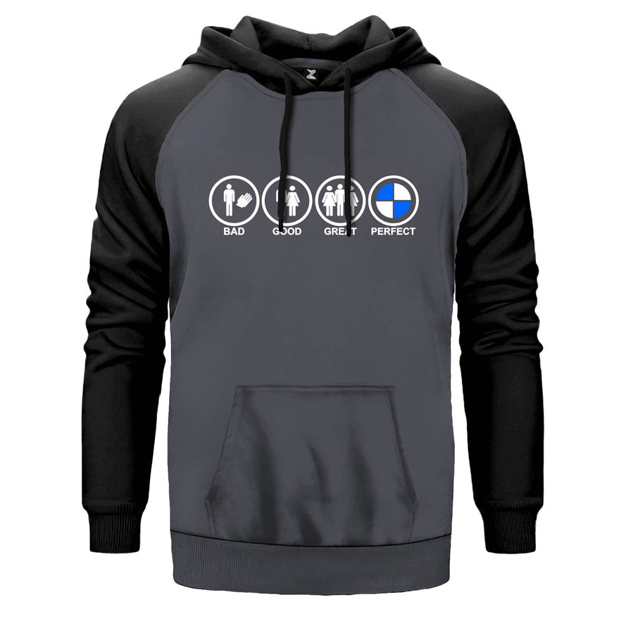 Bad Good Gread Perfect çift renk reglan kol kapşonlu sweatshirt - gri