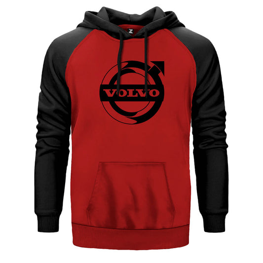 Volvo Amblem çift renk reglan kol kapşonlu sweatshirt - kırmızı