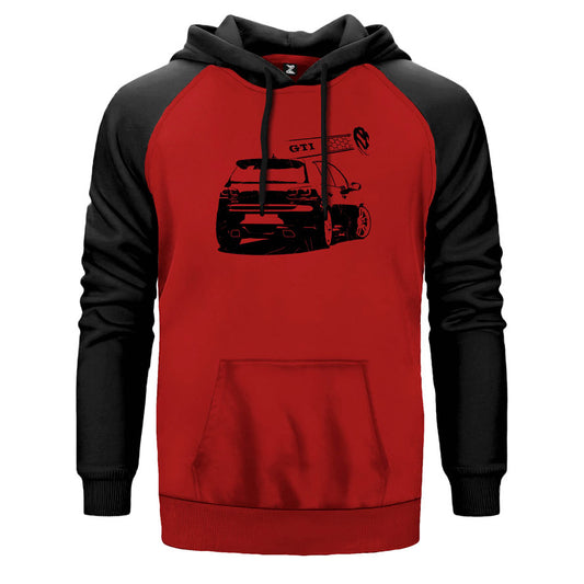 Volkswagen Golf çift renk reglan kol kapşonlu sweatshirt - kırmızı