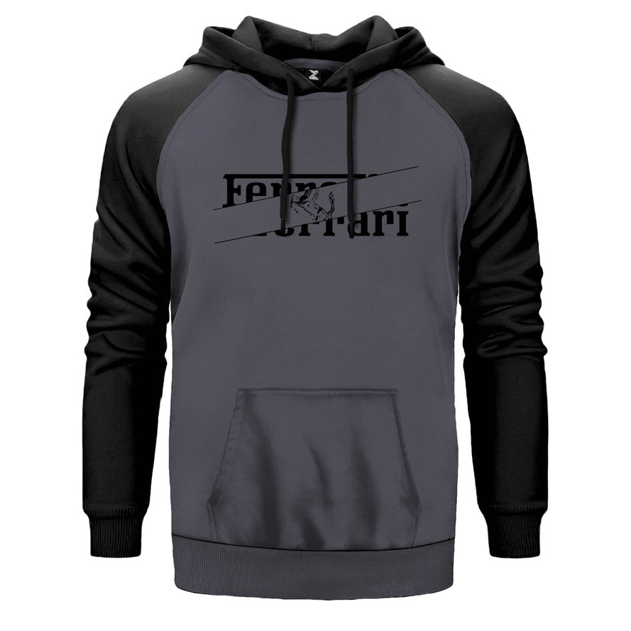 Ferrari Incision çift renk reglan kol kapşonlu sweatshirt - gri