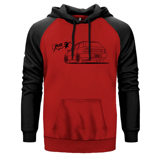 Audi RS2 Mountain's çift renk reglan kol kapşonlu sweatshirt - kırmızı