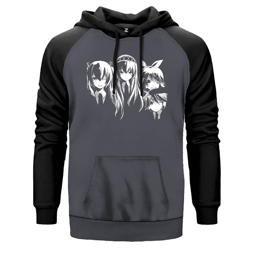 Vocaloid Team çift renk reglan kol kapşonlu sweatshirt - gri