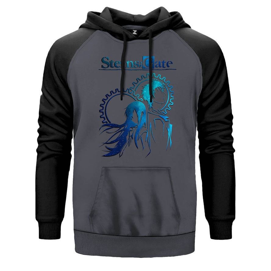 Steins Gate çift renk reglan kol kapşonlu sweatshirt - gri