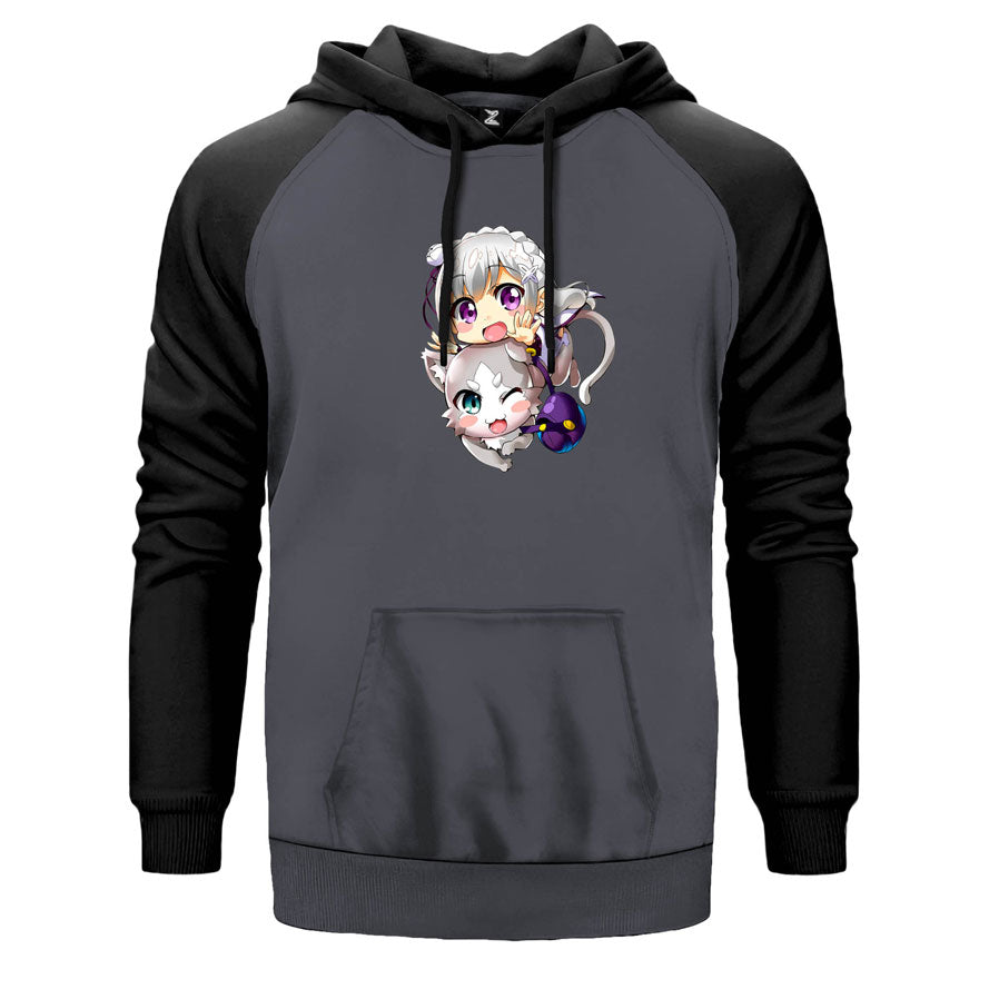 Re Zero Emilia an Pack çift renk reglan kol kapşonlu sweatshirt - gri