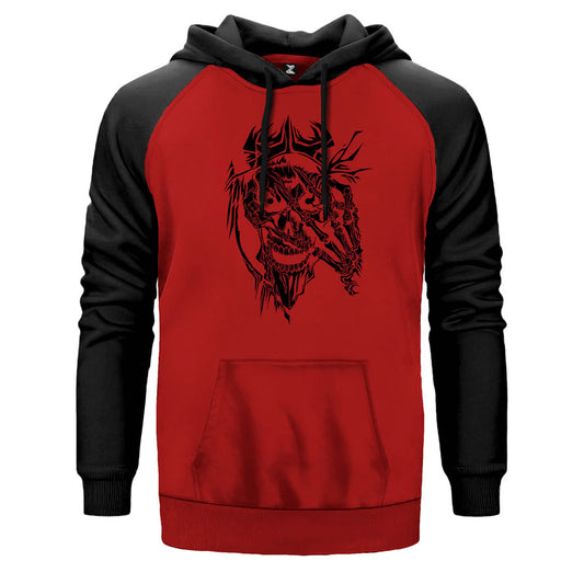 Overlod çift renk reglan kol kapşonlu sweatshirt - kırmızı