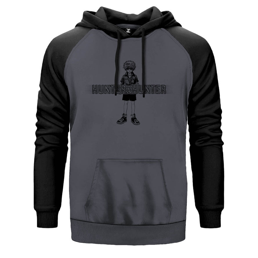Hunter X Hunter Killua çift renk reglan kol kapşonlu sweatshirt - gri