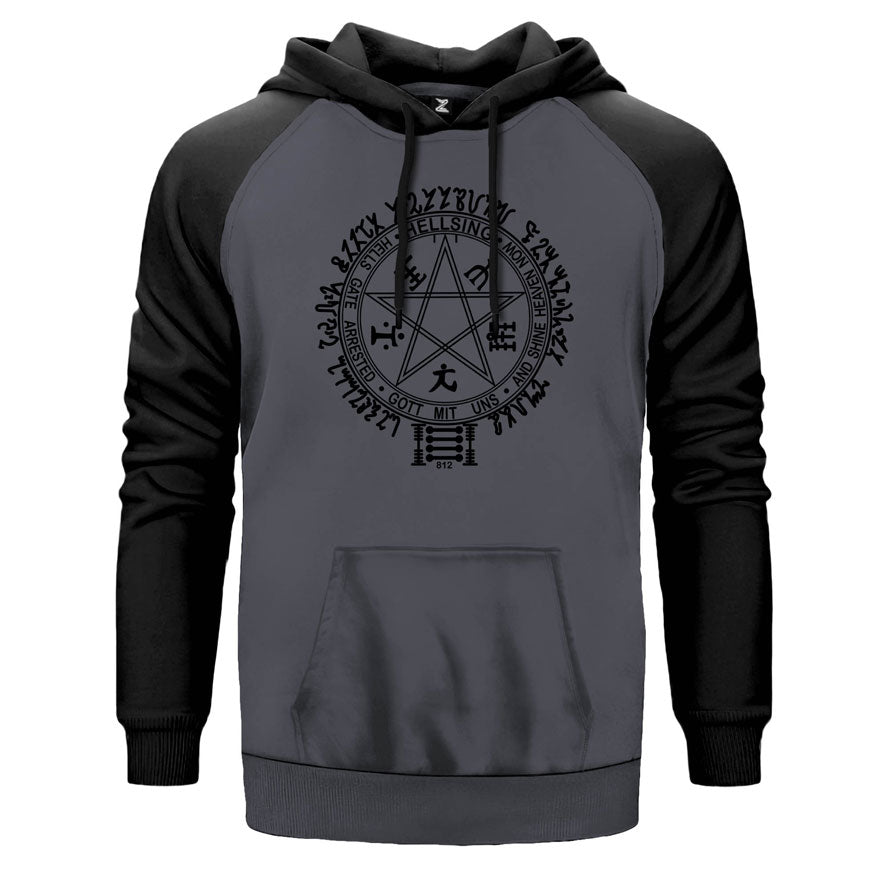 Hellsing Ultimate Symbol çift renk reglan kol kapşonlu sweatshirt - gri