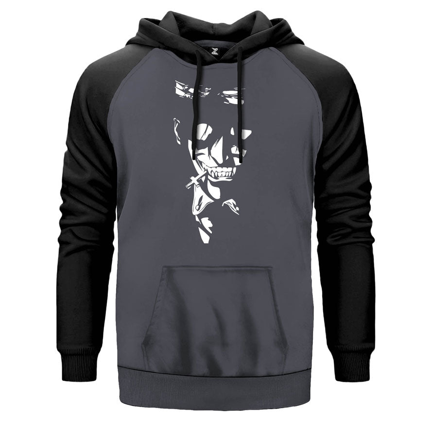 Hellsing Ultimate Cross çift renk reglan kol kapşonlu sweatshirt - gri