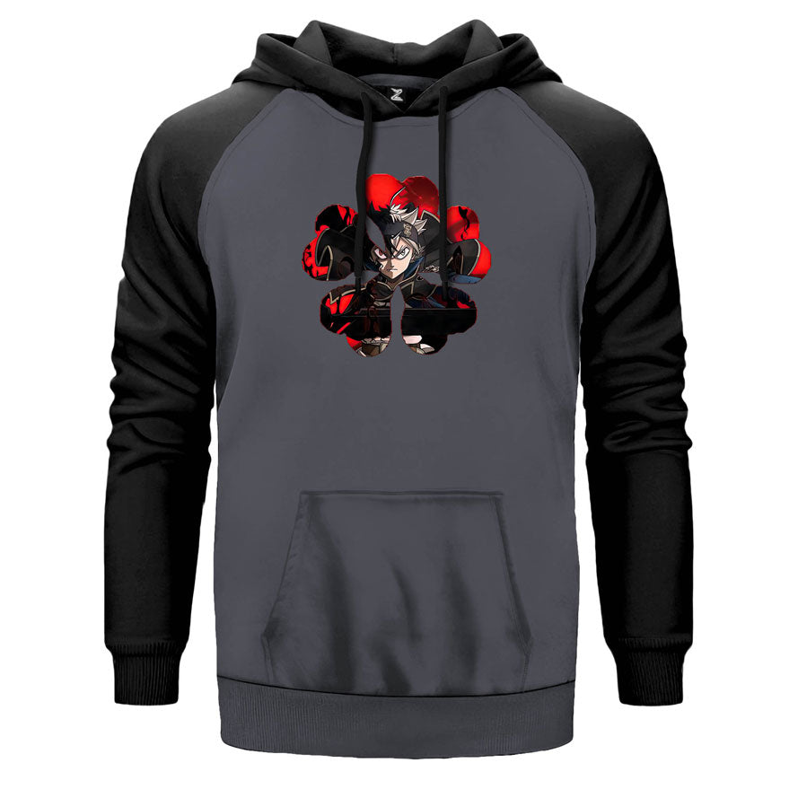 Black Clover Five Clover çift renk reglan kol kapşonlu sweatshirt - gri