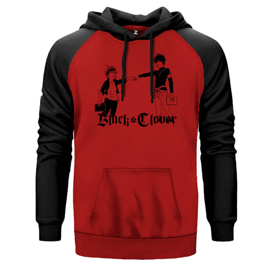 Black Cover Asta And Yuno çift renk reglan kol kapşonlu sweatshirt - kırmızı