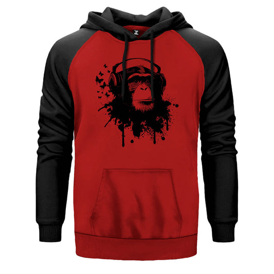 Maymun ve Müzik Çift Renk Reglan Kol Sweatshirt