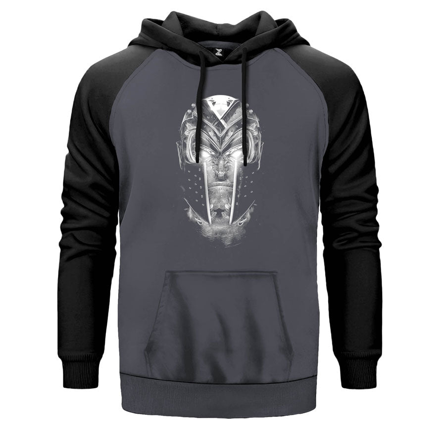 X Men Magneto çift renk reglan kol kapşonlu sweatshirt - gri