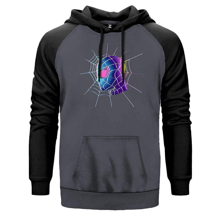 Spiderman Spider Web çift renk reglan kol kapşonlu sweatshirt - gri