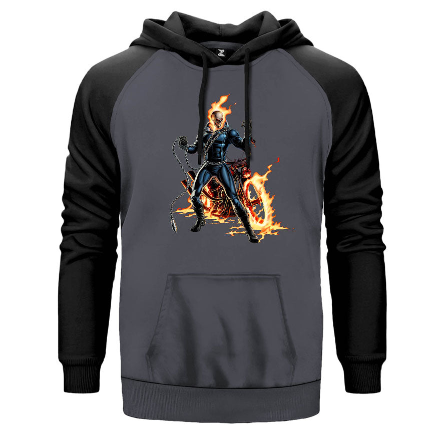 Ghost Rider The Laugh Of The Dead çift renk reglan kol kapşonlu sweatshirt - gri